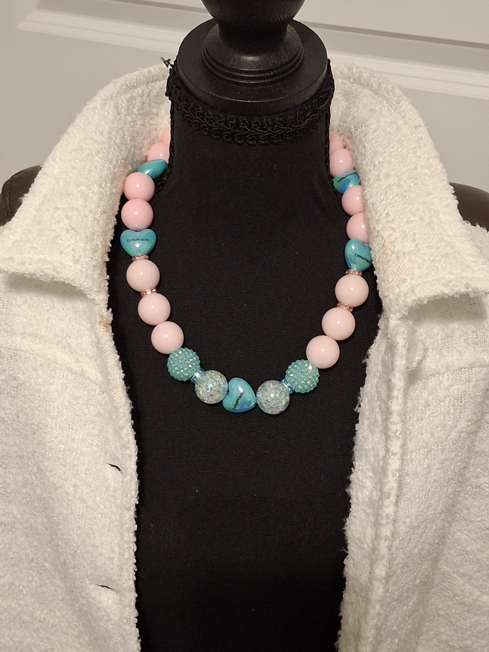 Pink and Turquoise Beaded Statement Necklace